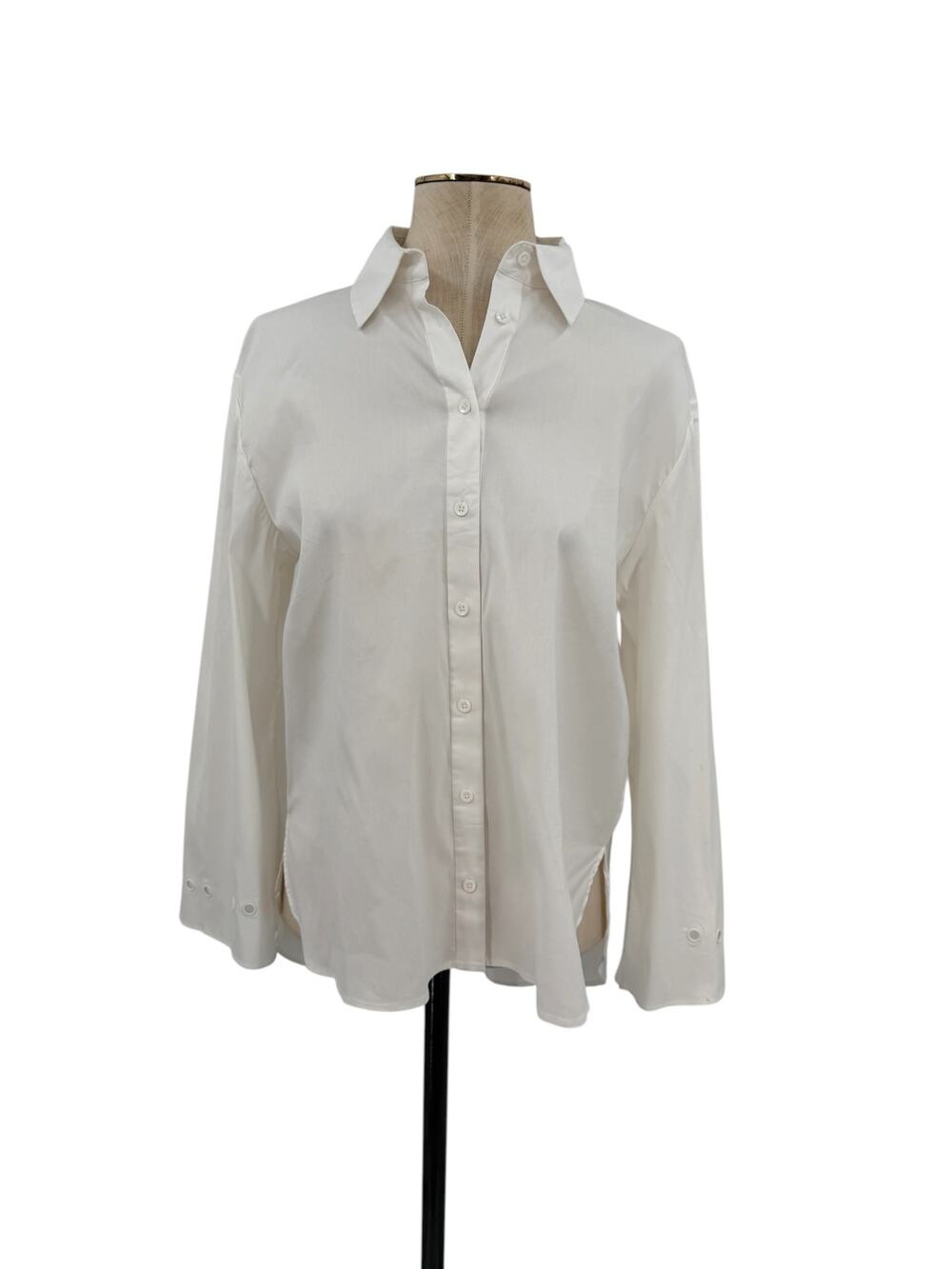 Alice + Olivia Classics Grommet Cuff Pleated Back Button Down White Shirt Small